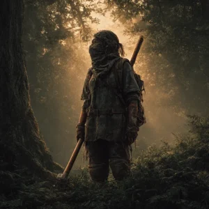 rugged Rust survivor exploring wilderness with basic gear