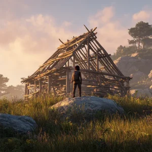 Rust survivor building wooden base in wilderness for beginners