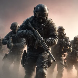 Rainbow Six Siege game character in tactical gear ready for action