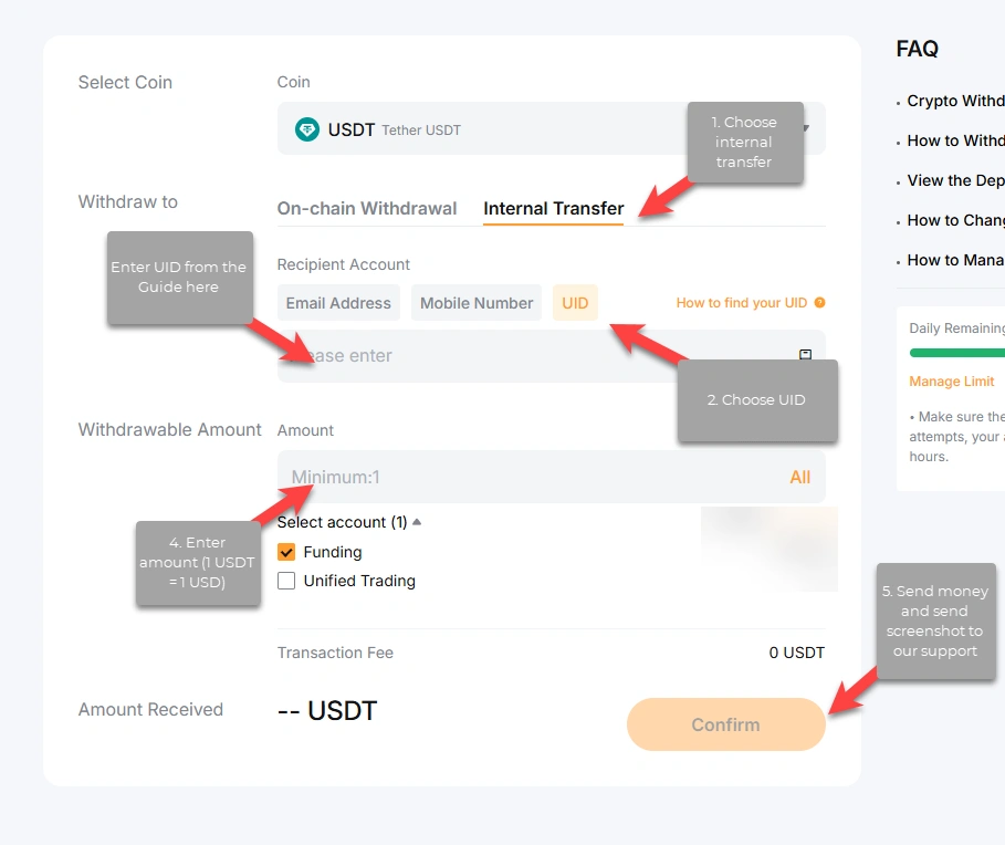 Sending USDT by internal transfer