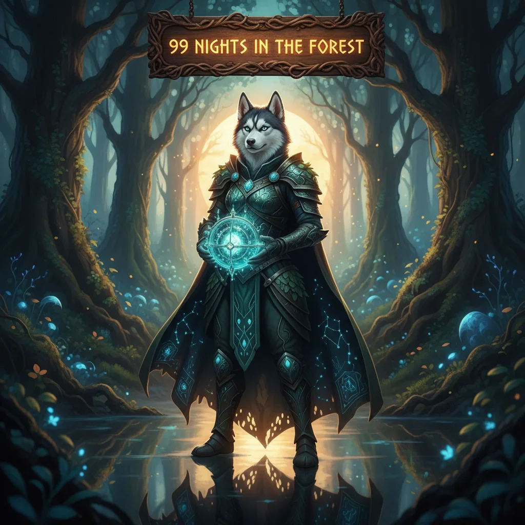Forest at night with glowing mystical elements, representing boosting services.