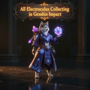 Fantasy artwork featuring an anthropomorphic Husky character, themed around Electroculus collection content in Genshin Impact.