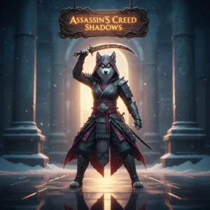 Two ninjas in stealthy poses, one with a katana and the other with a shuriken, in a moonlit Japanese setting, representing Assassin's Creed Shadows gameplay.