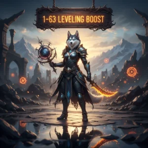 An in-game character from Black Desert Online demonstrating a successful 1-63 leveling boost.