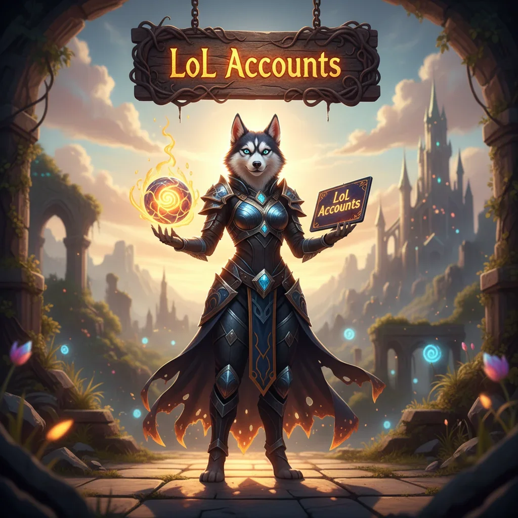 Image showcasing various League of Legends accounts available for sale, featuring champion icons, rank badges, and account levels.