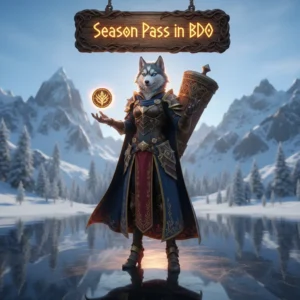 Artwork of a character with enhanced gear and abilities from Black Desert Online, promoting the Season Pass Boost on Huskyboost.com