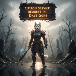 Deacon St. John on his motorcycle in the post-apocalyptic world of Days Gone, approaching a settlement for a custom service request.