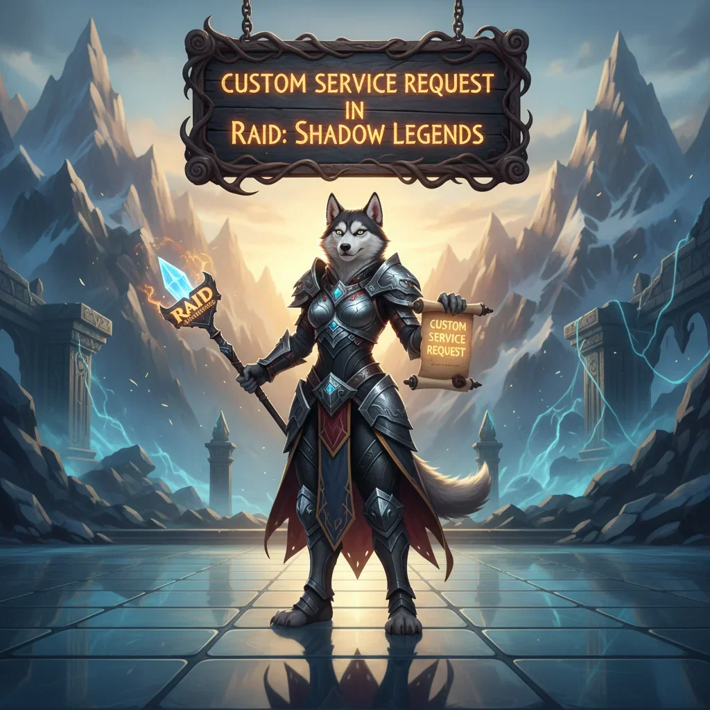 Screenshot of a custom service request being fulfilled in RAID: Shadow Legends by Huskyboost.com, featuring various in-game elements and a clear overlay indicating service completion.