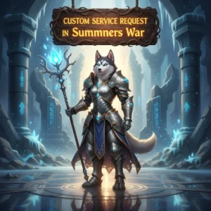 Summoners War custom service request form with game interface in the background