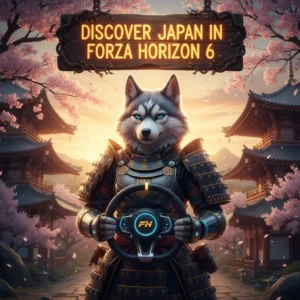 A high-performance car racing through a vibrant, Japan-inspired landscape in Forza Horizon 6, signifying a game boost service from Huskyboost.