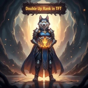 Teamfight Tactics Double Up mode victory screen showing two high-ranked players, illustrating a successful rank boost service from Huskyboost.