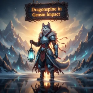 An anthropomorphic Husky character in fantasy attire, against a backdrop inspired by Genshin Impact's Dragonspine region, themed around game challenges.