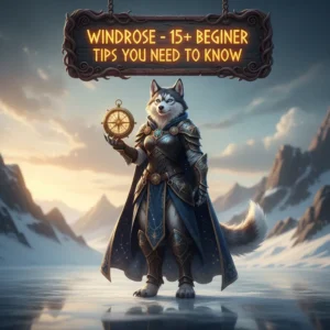 Screenshot of Wind Rose game interface showing early-game survival elements like crafting, resource gathering, and basic shelter construction.