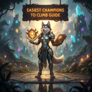 Illustration of League of Legends champions with simple mechanics, designed for easy climbing on Huskyboost.com