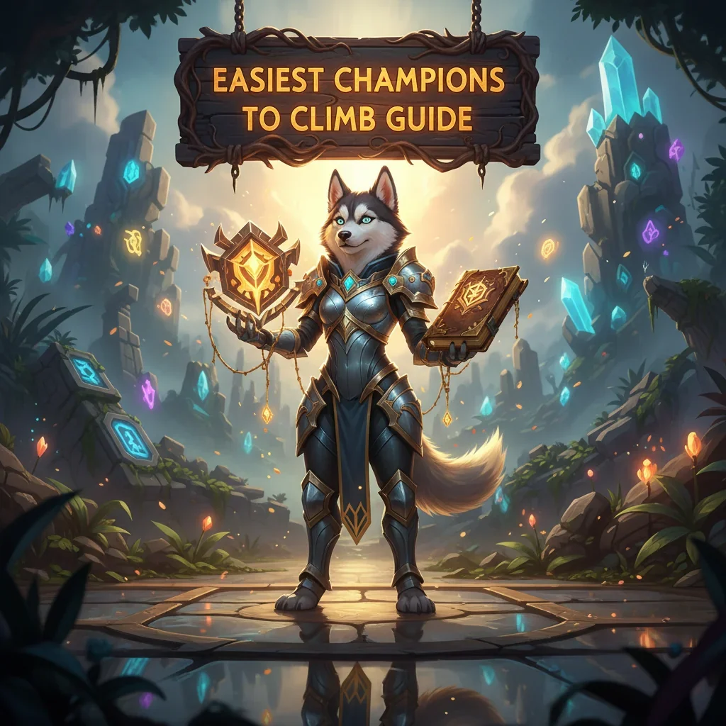 Illustration of League of Legends champions with simple mechanics, designed for easy climbing on Huskyboost.com