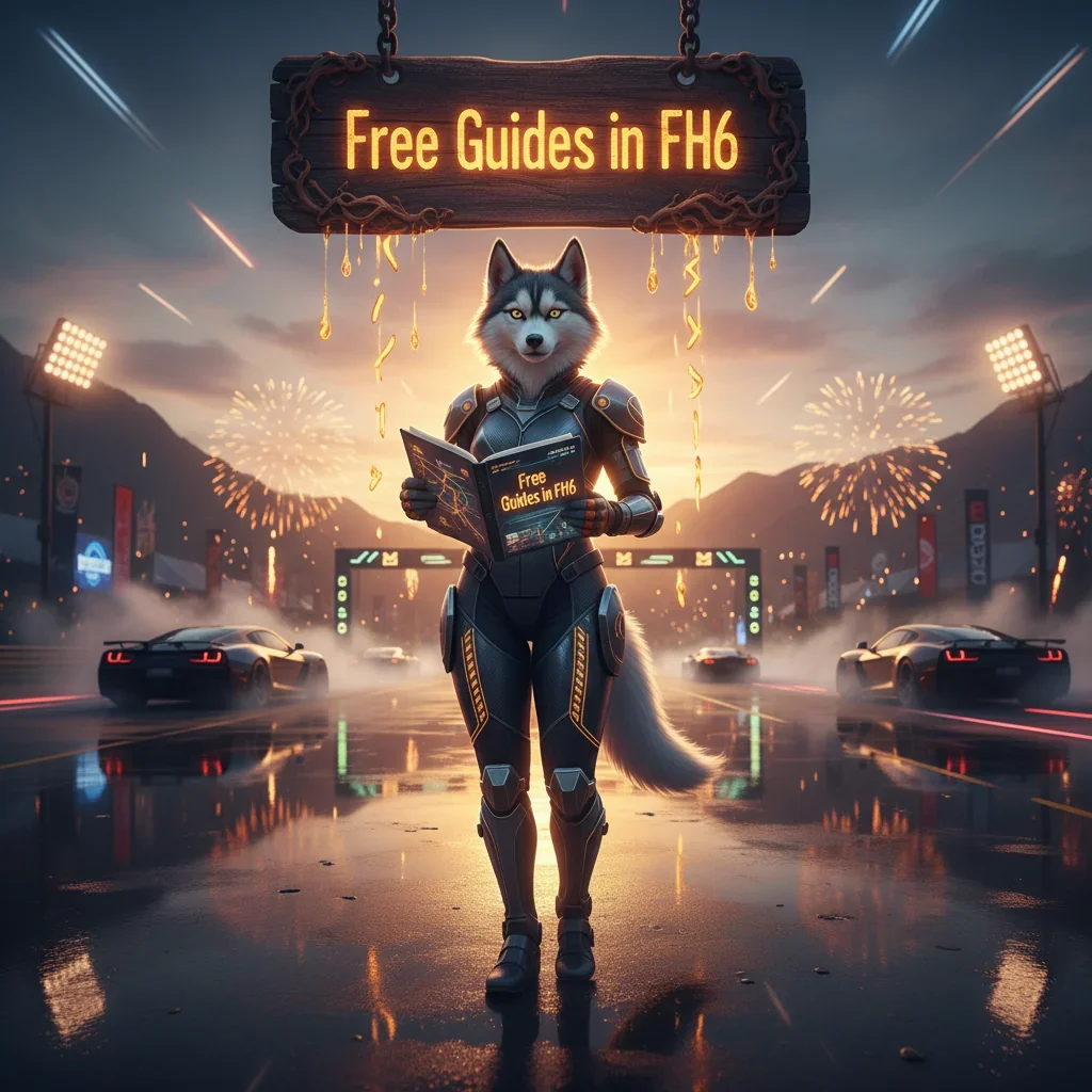 An image representing comprehensive, free guides for the racing game Forza Horizon 6, offering tips and strategies.
