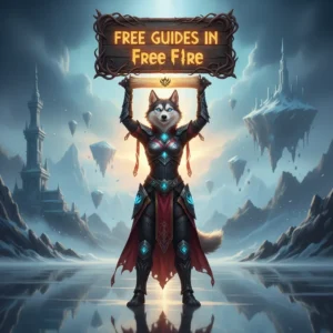 Free Fire game characters celebrating with 'free guides' text overlay, vibrant and action-packed.