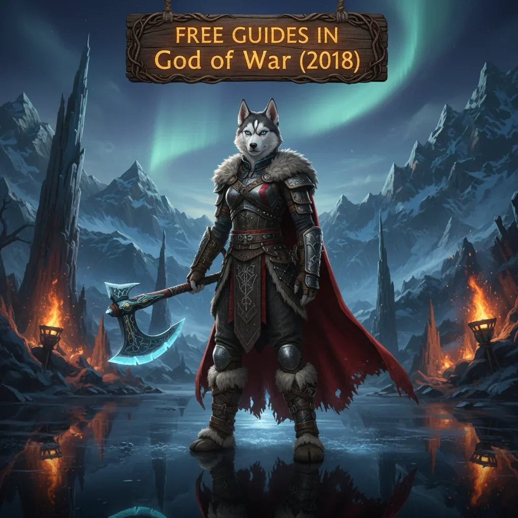 Kratos and Atreus navigating a snowy forest, hinting at the journey and challenges in God of War (2018), with an overlay of 'Free Guides' text.
