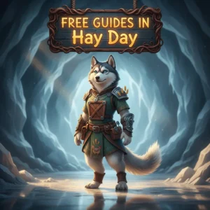 Screenshot of Hay Day game with 'Free Guides' overlay, showing a farm and characters.