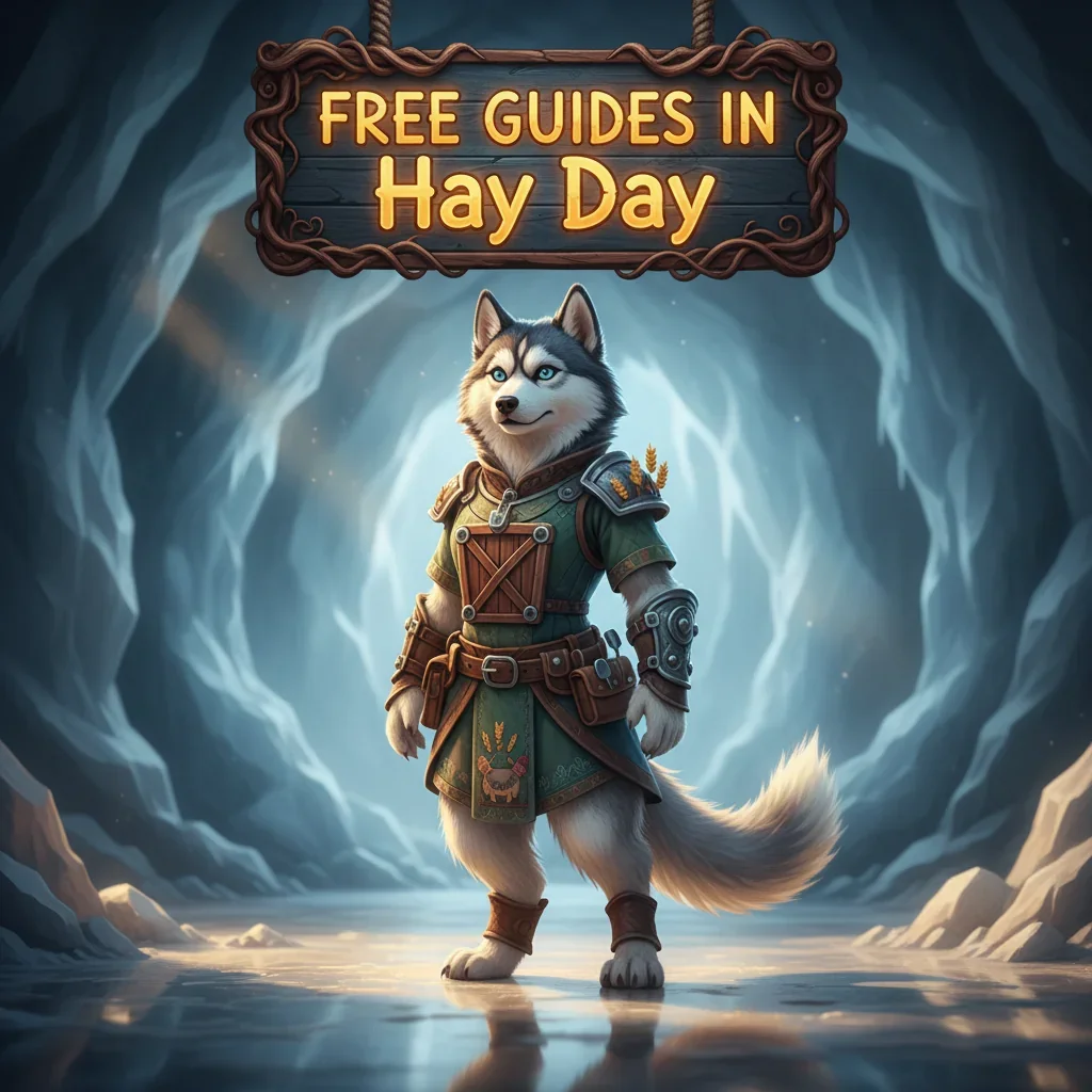 Screenshot of Hay Day game with 'Free Guides' overlay, showing a farm and characters.