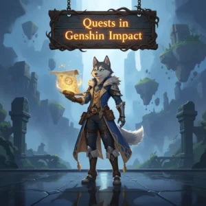 Genshin Impact character performing a powerful elemental burst with other characters in the background, stylized for a boosting service advertisement.