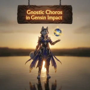 Genshin Impact-inspired artwork featuring an anthropomorphic Husky character in a fantasy setting, related to Gnostic Chorus content.