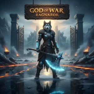 Kratos and Atreus from God of War Ragnarok on a background, showcasing Huskyboost.com boosting services.