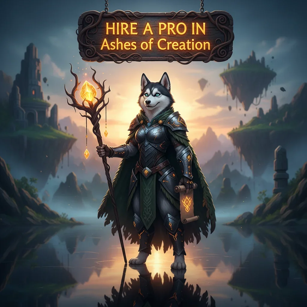 A skilled player character from Ashes of Creation, ready for battle, representing professional boosting services.