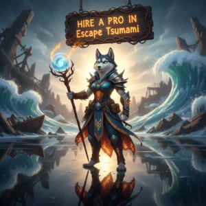 Professional gamer navigating a giant wave in Escape Tsunami, showcasing expertise and quick reflexes.