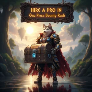 Screenshot of One Piece Bounty Rush game with a character in action, highlighting professional boosting services.