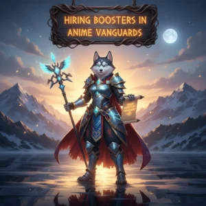 Anime characters battling with booster effects, a vibrant scene from 'Hiring Boosters in Anime Vanguards' on Huskyboost.com