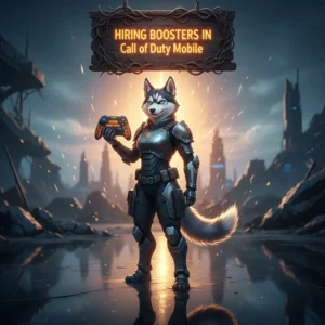 Two Call of Duty Mobile characters in action, representing a 'hiring boosters' service for the game.