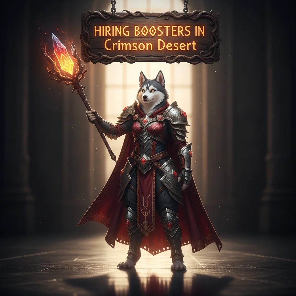 Two skilled players, one a mage and one a warrior, collaborating in a boss fight against a large, fiery monster within the Crimson Desert game. The mage casts a spell while the warrior attacks with a glowing sword. The game UI is visible, showing health bars and ability icons.