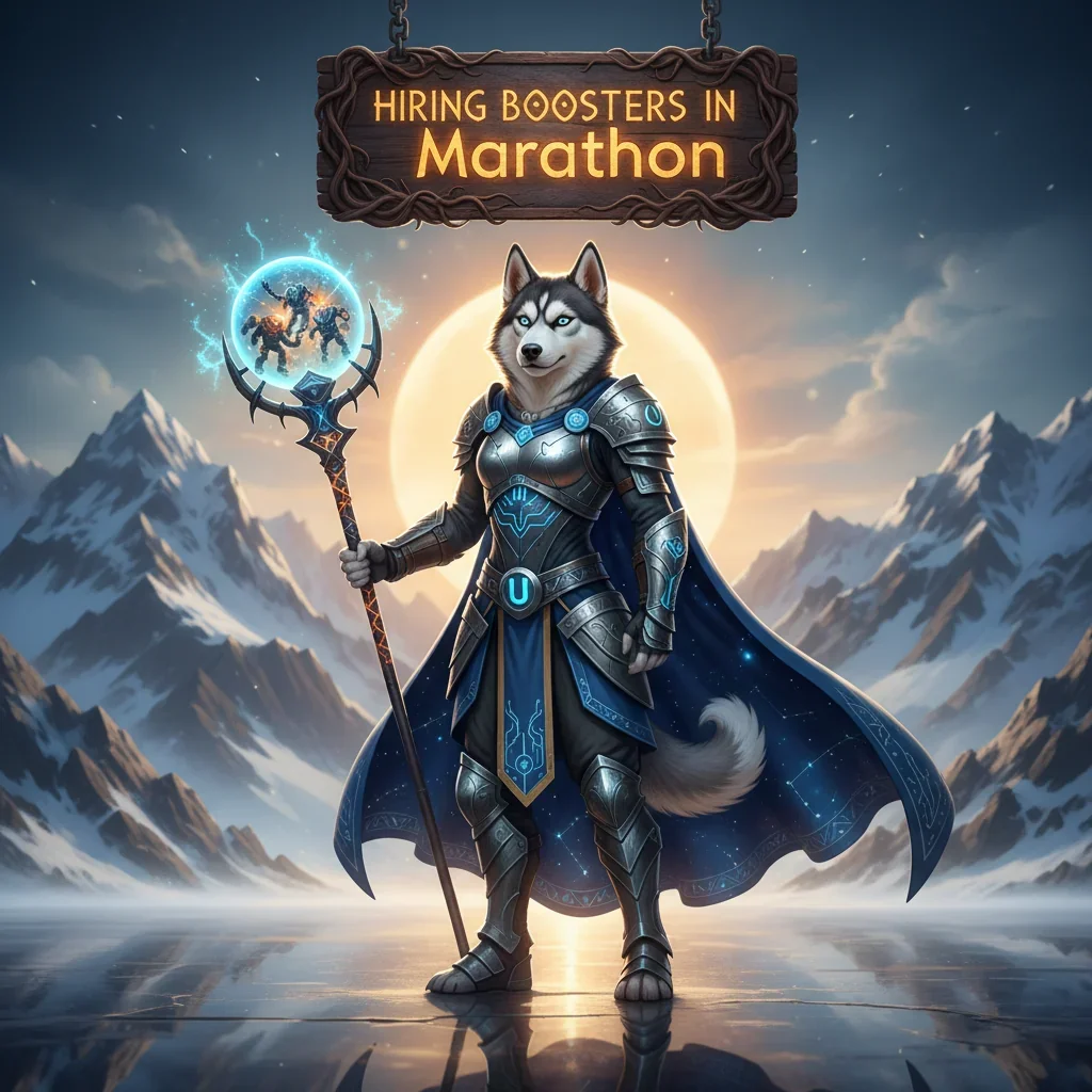 Two professional players running a marathon, representing Huskyboost's boosting services for long, challenging in-game tasks.