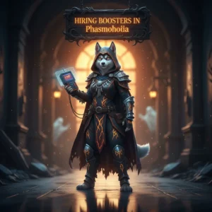 Two players in Phasmophobia, one pointing at a ghost, illustrating the concept of 'Hiring Boosters'.