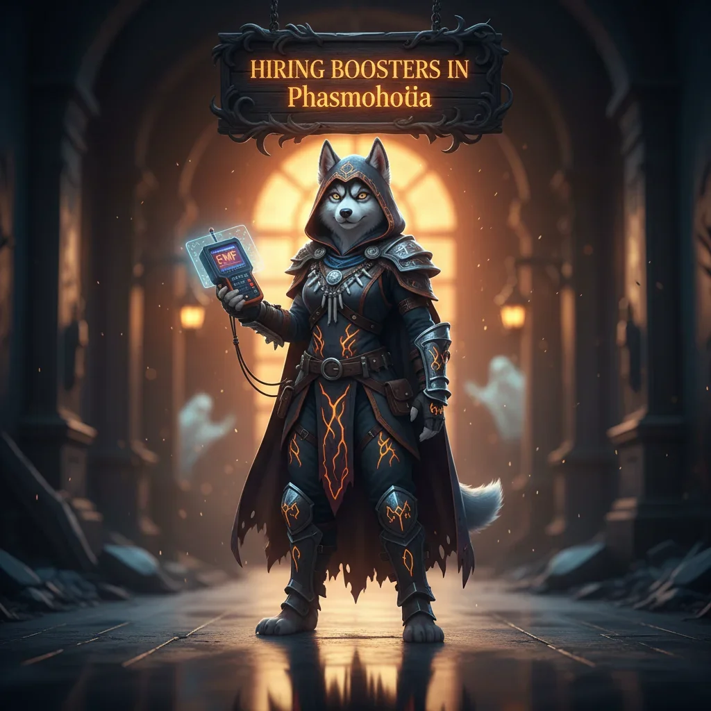 Two players in Phasmophobia, one pointing at a ghost, illustrating the concept of 'Hiring Boosters'.