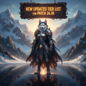 Tier list of League of Legends champions for solo queue in patch 26.10, showing champion portraits ranked by their performance.