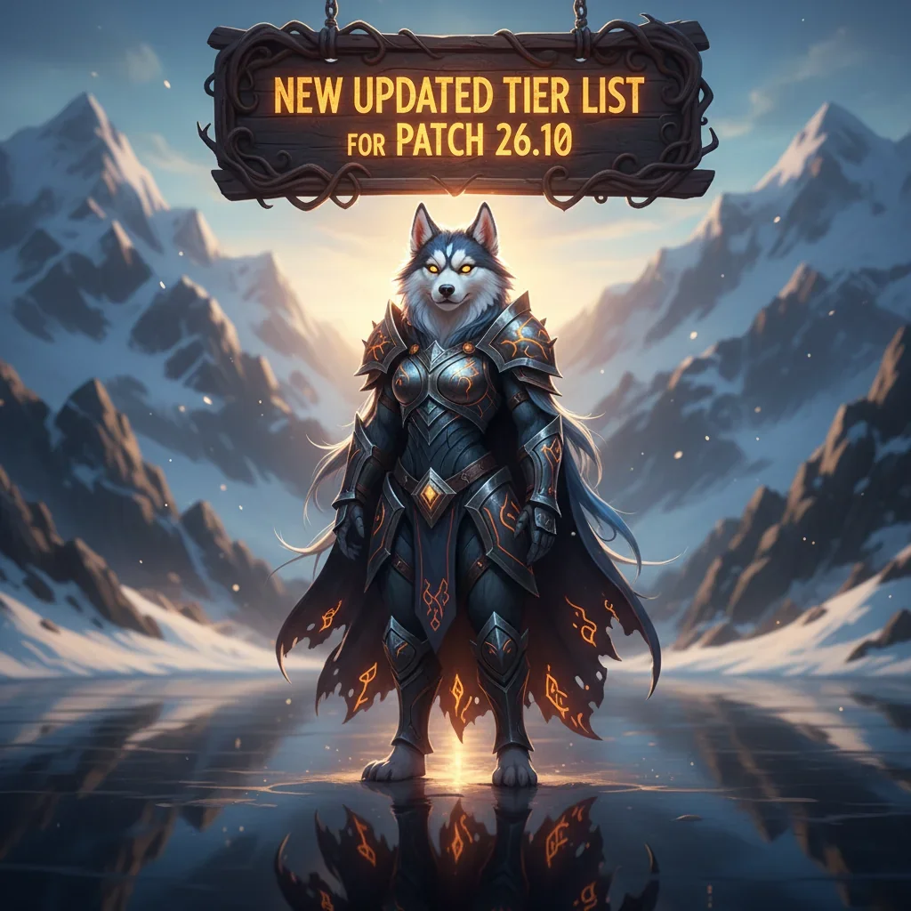 Tier list of League of Legends champions for solo queue in patch 26.10, showing champion portraits ranked by their performance.