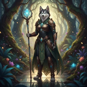 Fantaasiakunst, mis on inspireeritud LoL-i võimendusteenustest ja mängusisestest eesmärkidest, millel on antropomorfne naissoost Husky tegelane.