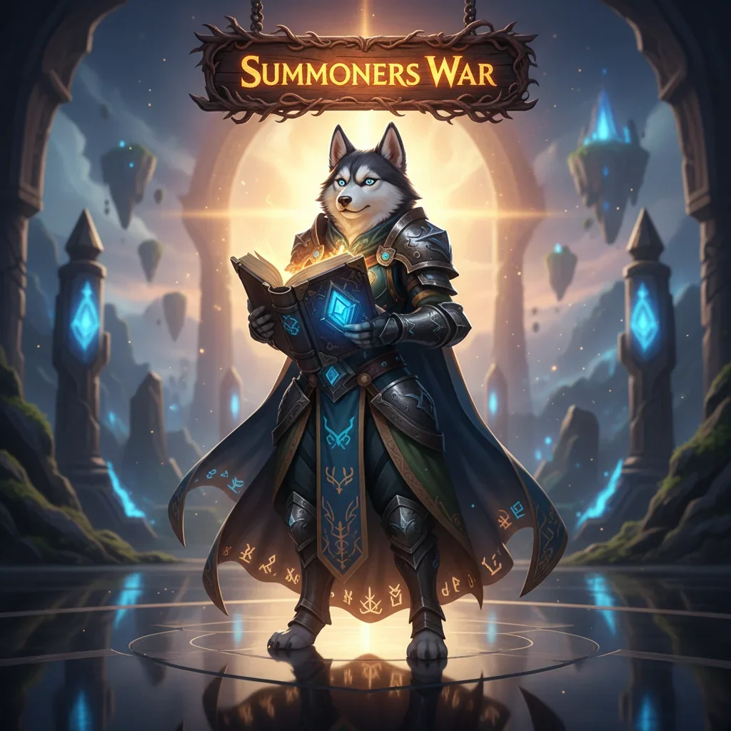 Summoners War Boosting Services - Huskyboost.com character with powerful gear and magical effects, indicating account progression and in-game advantages.