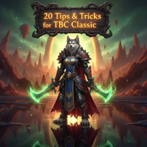 Screenshot of a character leveling up in WoW TBC Classic with gold coins and gear icons.
