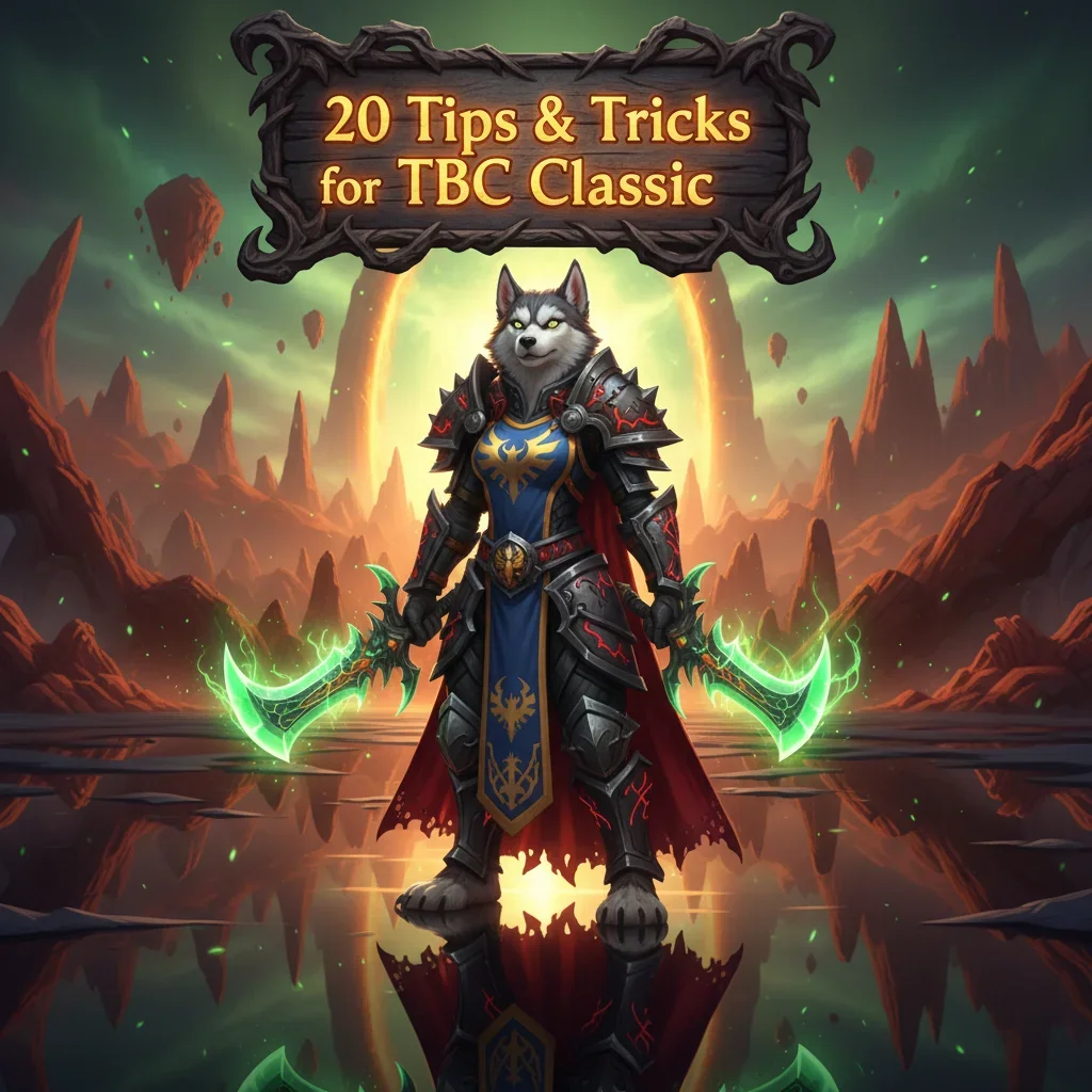 Screenshot of a character leveling up in WoW TBC Classic with gold coins and gear icons.
