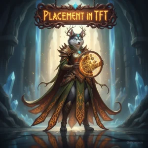 TFT Placement Boost - Huskyboost.com, featuring a skilled player's hand hovering over a keyboard during a Teamfight Tactics match