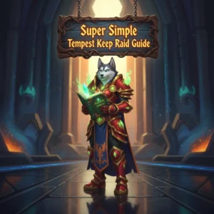 Group of players battling Kael'thas Sunstrider in Tempest Keep, a raid dungeon in World of Warcraft TBC Classic. The image shows various spell effects and character models engaging in combat.