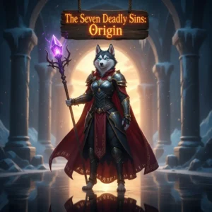 Seven masked figures representing the deadly sins offering origin boosting services with a futuristic, gaming-inspired backdrop.