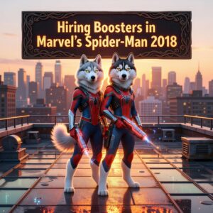 Spider Man 2018 booster recruitment artwork with superhero gaming and professional player theme