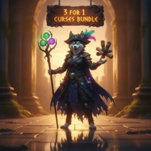 Fantasy artwork with an anthropomorphic Husky in pirate attire, associated with the Sea of Thieves 3 for 1 Curses Bundle content for character customization.