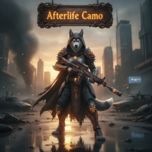 Fantasy artwork inspired by Call of Duty Black Ops 6, featuring an anthropomorphic husky character amidst an ethereal battlefield, representing Afterlife Camo unlock content.