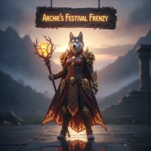 Anthropomorphic Husky in fantasy festival artwork, reflecting Archie's Festival Frenzy event content and objectives in Call of Duty Black Ops 6.