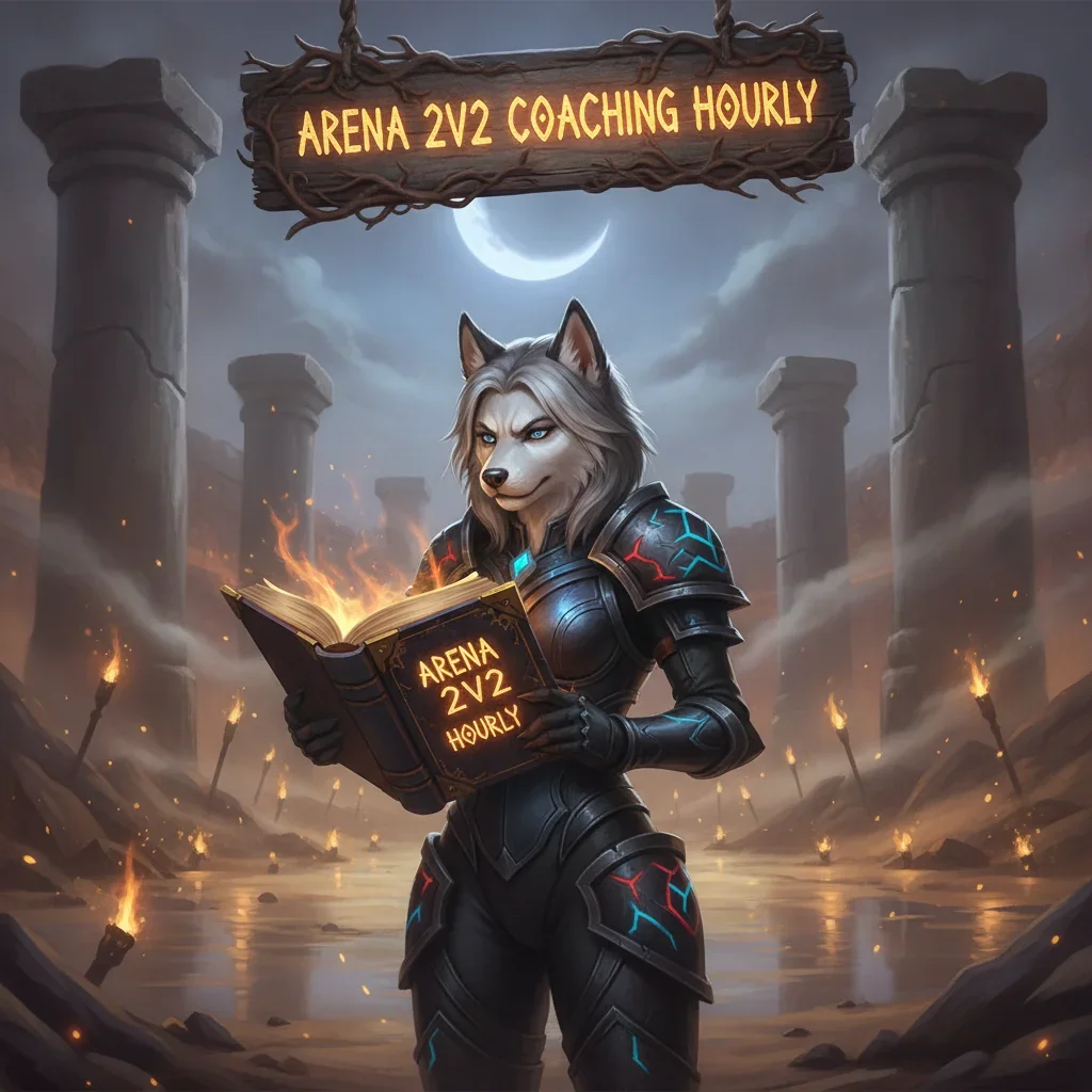 An anthropomorphic Husky character in fantasy armor, standing in a mystical arena. This artwork is inspired by competitive 2V2 objectives and strategic skill enhancement in a fantasy game setting.